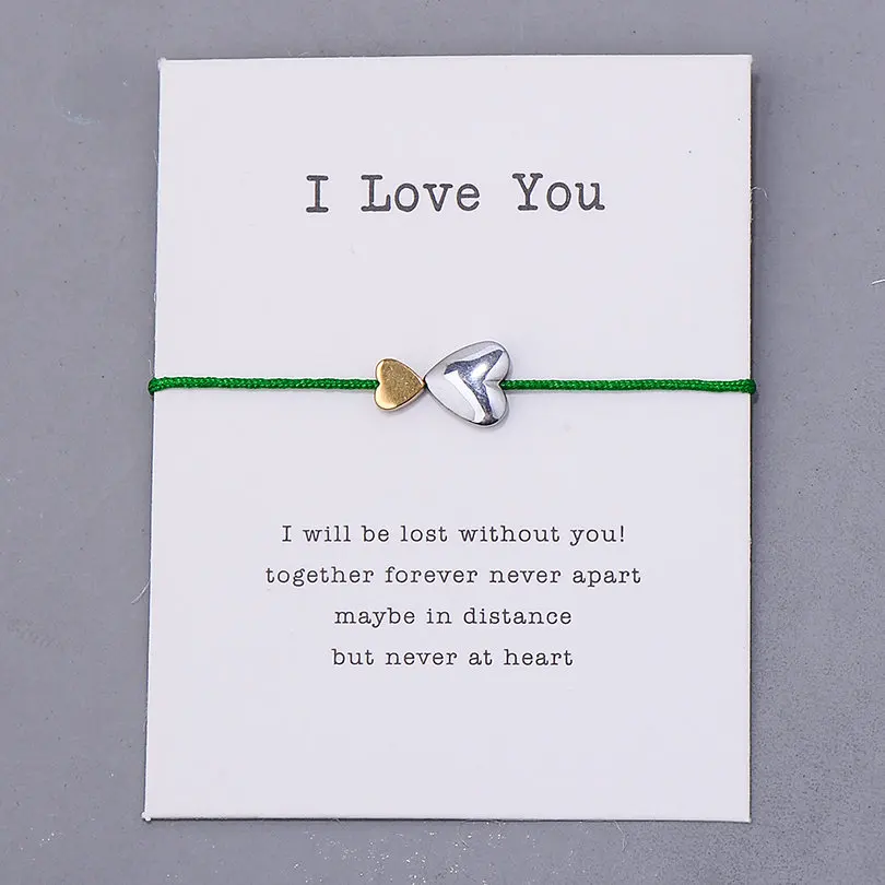 Браслет Pipitree I Love You, двойное сердце, пара желаний, ювелирное изделие, подарок, гематит, бусины, красная цепочка, браслеты с подвесками для женщин, влюбленных - Окраска металла: green