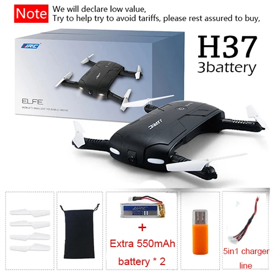 Обновление JJRC H37 Elfie RC селфи Дрон с 2.0mp Wifi FPV камера Карманный Квадрокоптер вертолет мини Дрон Автоматическое давление воздуха - Цвет: H37 Black 3bat5inLN