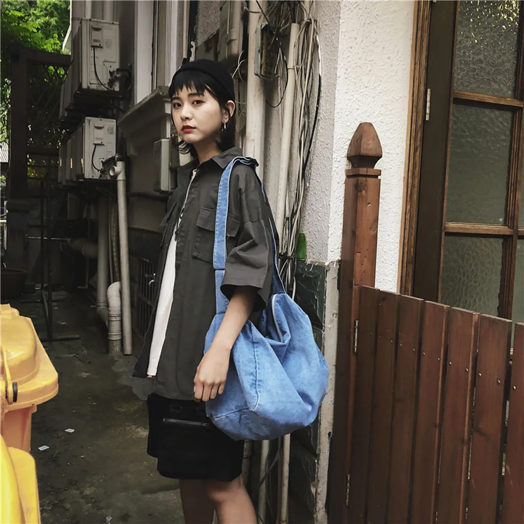 2019 Весна Лето Новая модная женская джинсовая одноцветная Большая вместительная