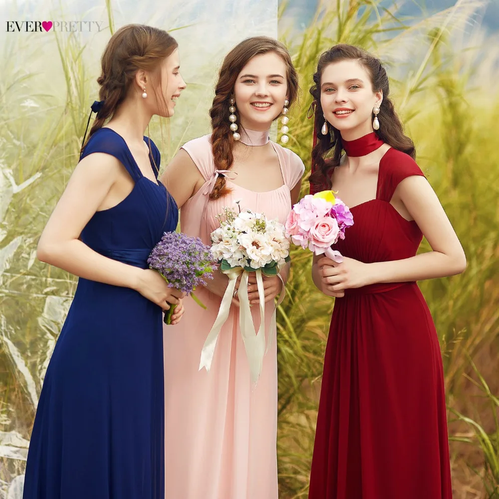 Розовые платья подружки невесты Ever Pretty 08834 длинные шифоновые 4 цвета Дешевые Свадебные платья подружки невесты свадебный подарок