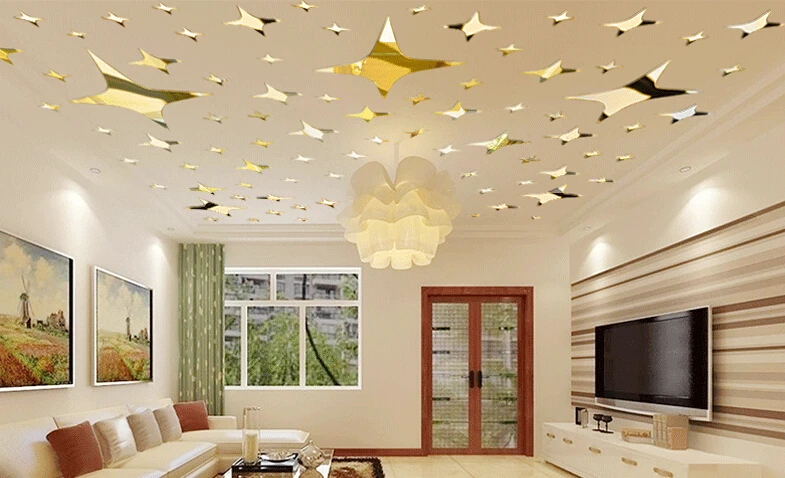 Акриловые зеркальные наклейки на стену 39 звезд европейские креативные Съемные 3D