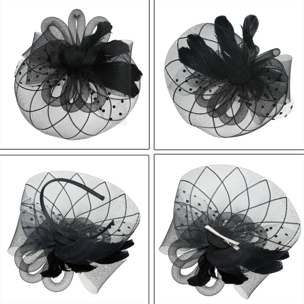 WELROG Fascinators Hat Women Flower Mesh Ribbons Feathers Fedoras Hat Headband or a Clip Cocktail Tea Party Headwewar for Girls images - 6