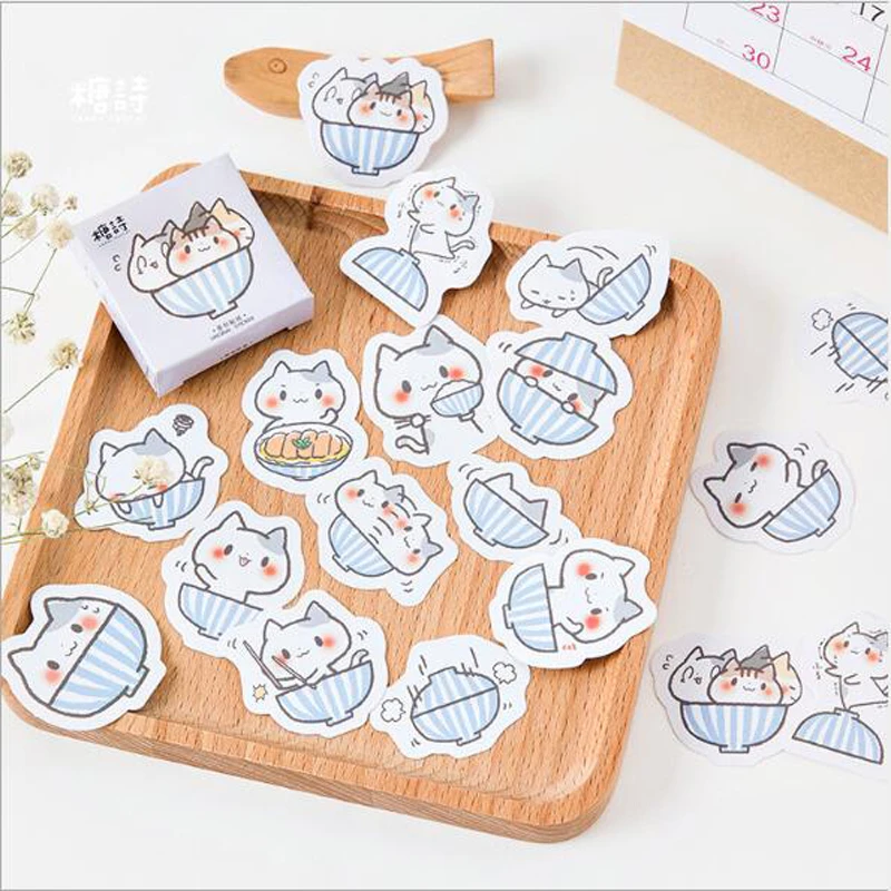 45 шт./кор. Новый Kawaii миске с изображением кота и в штучной упаковке Стикеры Slef