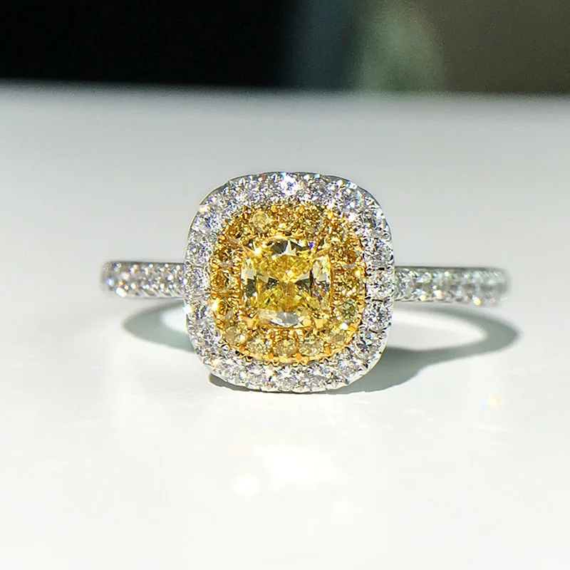 18K 750Au желтое золото Moissanite бриллиантовое кольцо DF цветное лабораторное алмазное