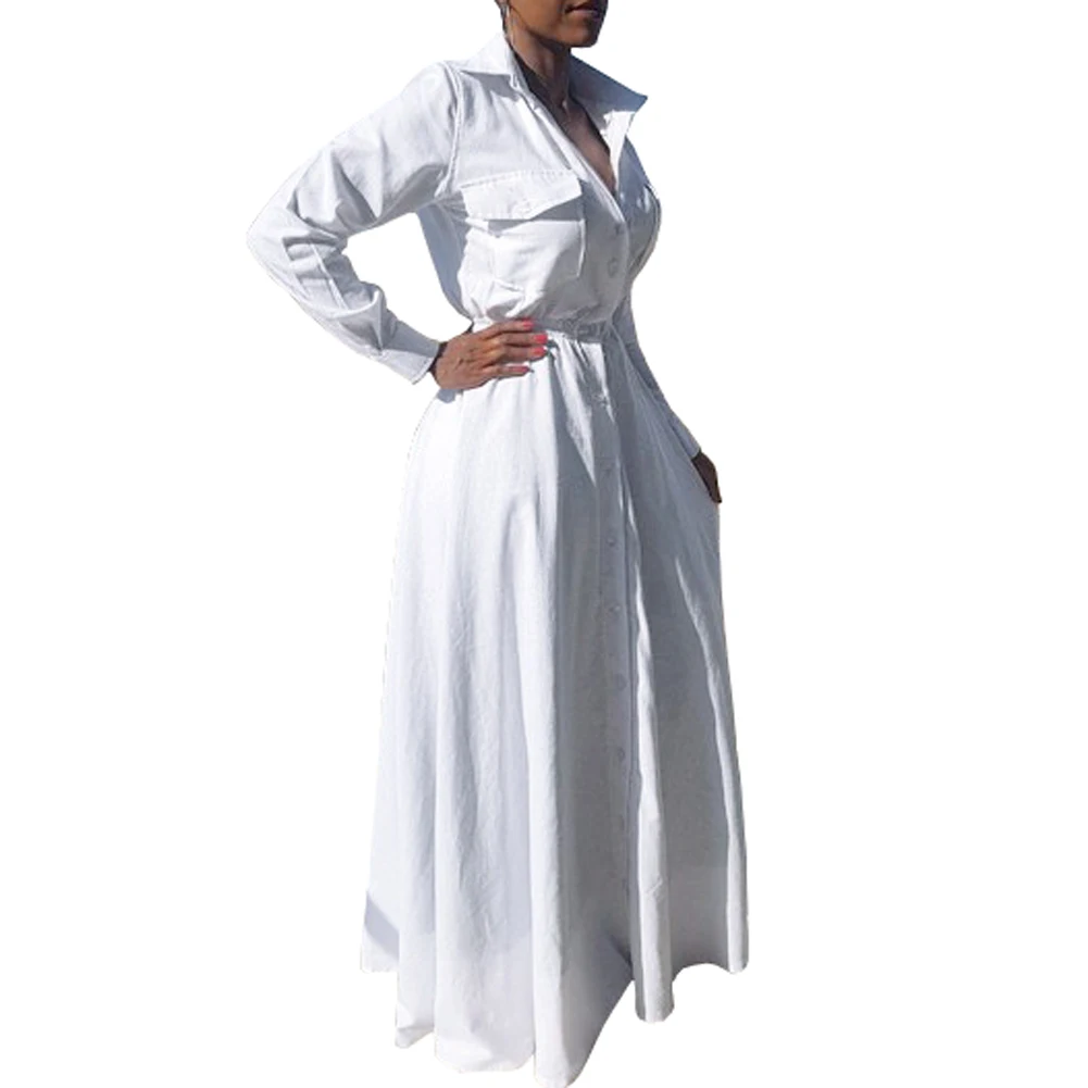Женское платье рубашка макси с длинным рукавом и V образным вырезом|maxi shirt dress|shirt