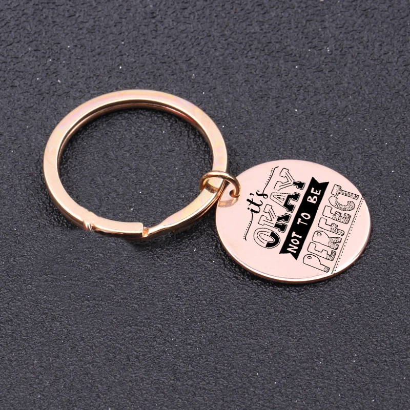 For Couple Friends Lovers Keychain Engraved &quotIt's Okay Not To Be Perfect&quotJewelry Keyrings Fashion Motivational Key Pendant Gift |