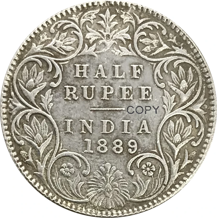1889 индийская половина Rupee Victoria Queen предметы коллекционирования из мельхиора