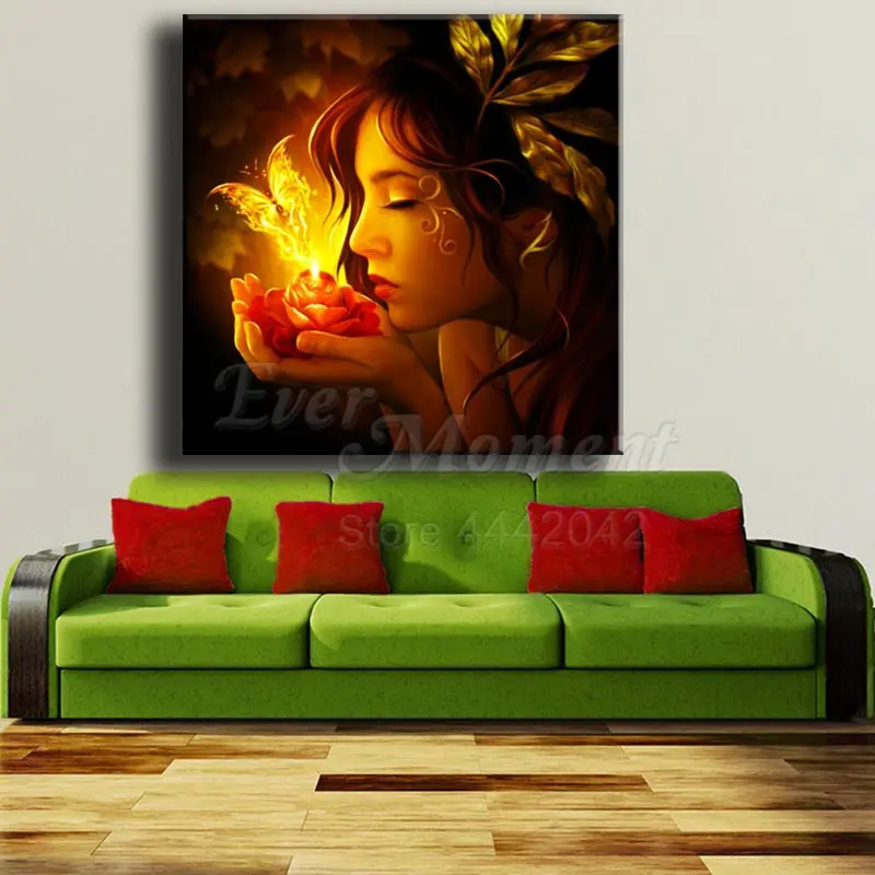 Алмазная картина с цветами и изображением женщины мозаика 5D сделай сам стразы