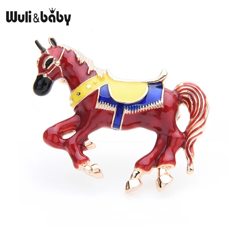 Wuli & baby красный зеленый эмаль броши с лошадью для женщин и мужчин сплав бегущая