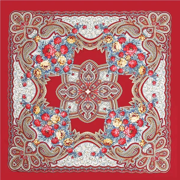 100X100 см русская шаль большие Саржевые шелковые квадратные шарфы для женщин элегантные Этнические шарфы кешью оптом шарф для поездок платье - Цвет: Красный