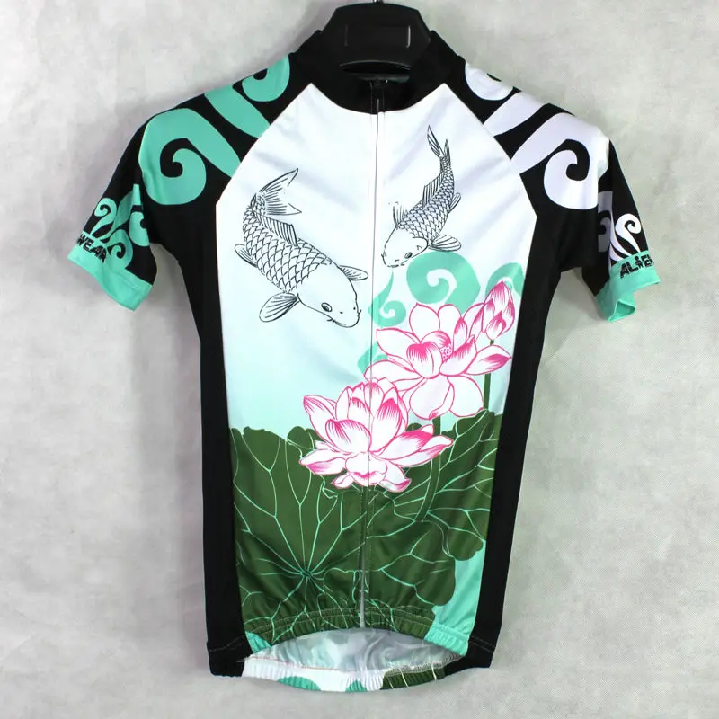 AlienSportsWear женская футболка с коротким рукавом рисунком карпа и лотоса для езды на