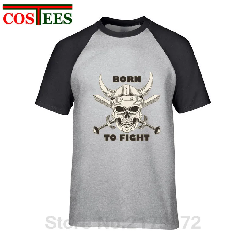 2019 череп дизайн Vestido Viking Born to Fight футболка Для мужчин Викинги воин Берсерк и