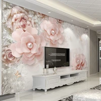 custom mural non woven wallpaper papel de parede 3d pearl pink flowers european style living room tv background wall painting