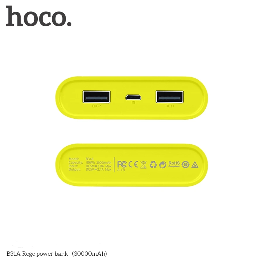HOCO B31A внешний аккумулятор 30000 мАч 2USB портативное Внешнее зарядное устройство 18650