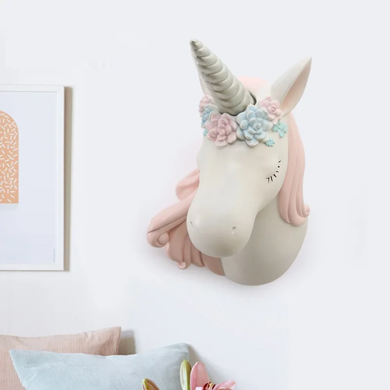 

35CM Unicorn Head Wall Decoration Animal Art Sculpture Deer Statue Hanger Resin Crafts Home Furnishing Articles Decor Accessorie