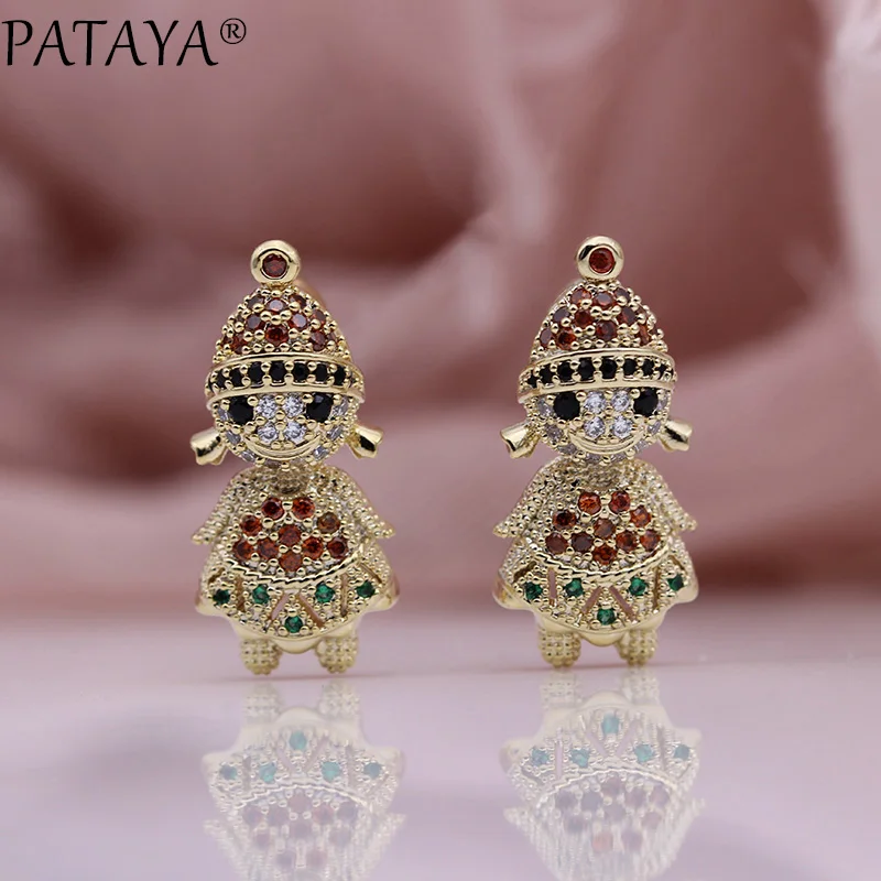 PATAYA новая милая девочка кукла длинные серьги женский Рождественский подарок 585 розовое золото Многоцветный натуральный циркон Роскошные ювелирные изделия