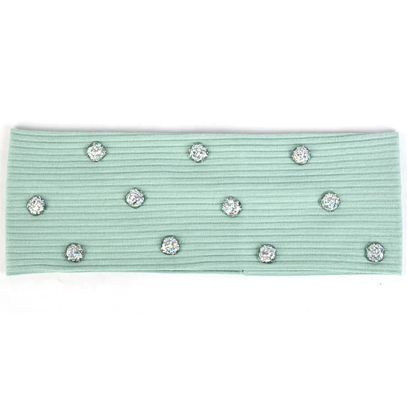 Bean Green Silver Новая модная женская головная повязка, Повседневная смола, блестки для волос, аксессуары для девочек, Женская ребристая повязка для волос, ручная работа, хлопок, эластичная DZ758 - Цвет: Bean Green Silver