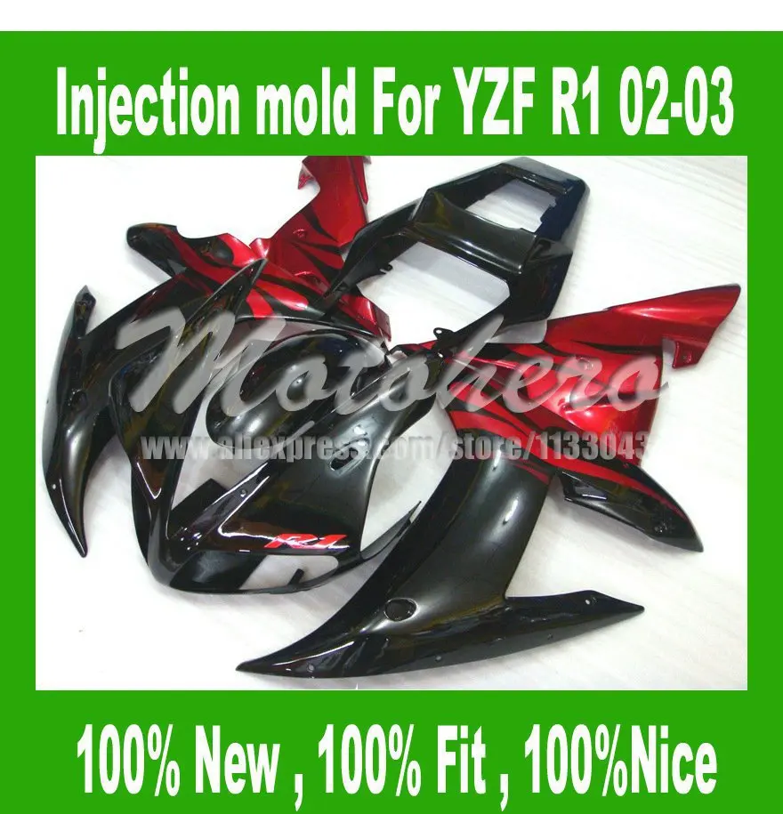 

100%Fit Injection fairing for Yamaha YZF R1 2002 2003 YZF R1 02 03 YZF1000 R1 YZF-R1 02-03 ABS fairing kits Red black flame #35V