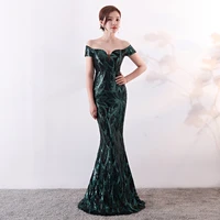 green leaf sequins short sleeve off the shoulder luxury sexy nightclub party dress elegant special occasion dresses for women