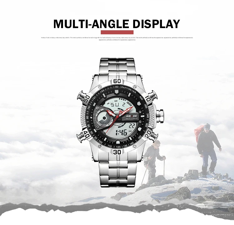 WEIDE Роскошные Брендовые Часы спортивные мужские цифровые из нержавеющей стали Кварцевые часы водонепроницаемые электронная сигнализация часы стимпанк