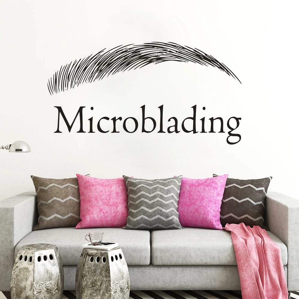 Брови Microblading Наклейка на стену с логотипом красота салон Интерьер Декор брови дизайн виниловые наклейки на стену Microblading плакат с подписью AZ672