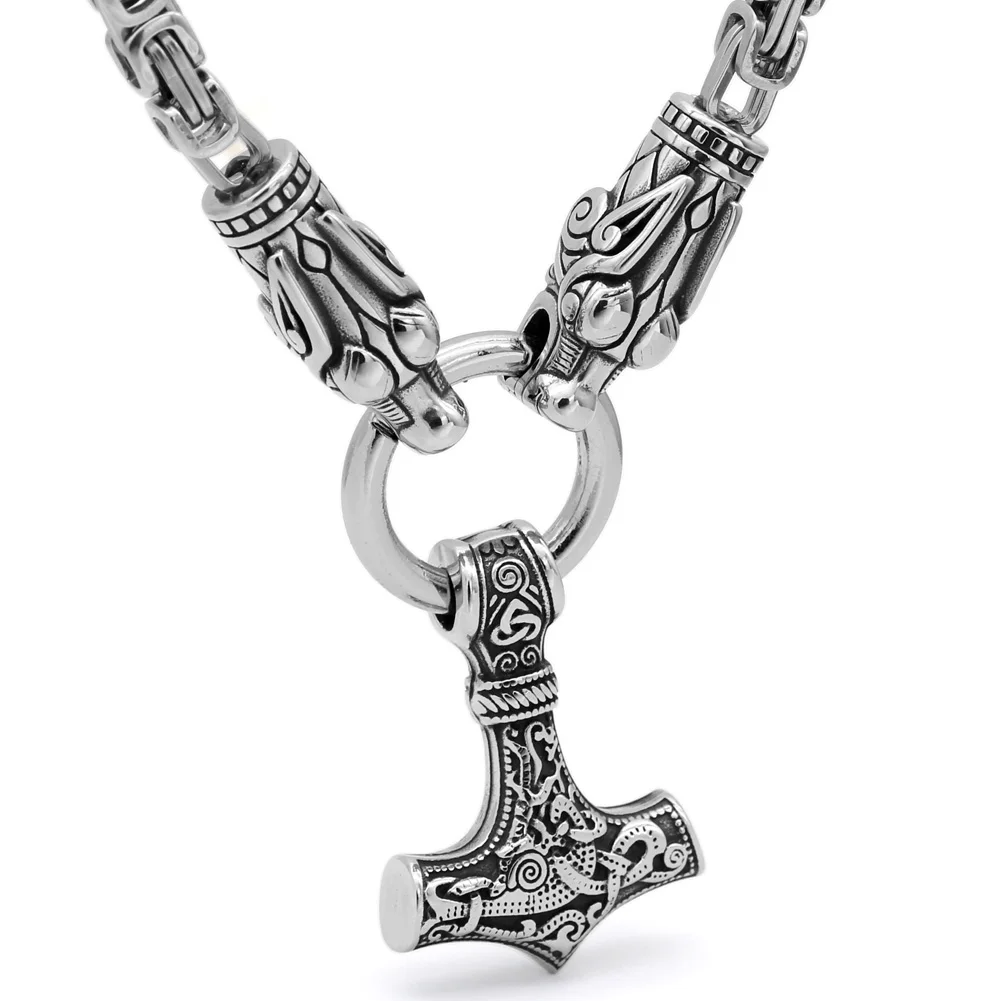 Мужское ожерелье с кулоном в виде головы волка викинга из нержавеющей стали