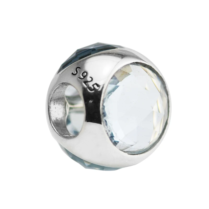 

Fits for Europe Charms Bracelets Radiant Droplet Beads with Aqua Blue Crystal 100% 925 Sterling-Silver-Jewelry Free Shipping