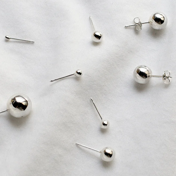 Женские гладкие серьги-гвоздики 3 мм-10 мм с полым шариком серьги из 100%-ного