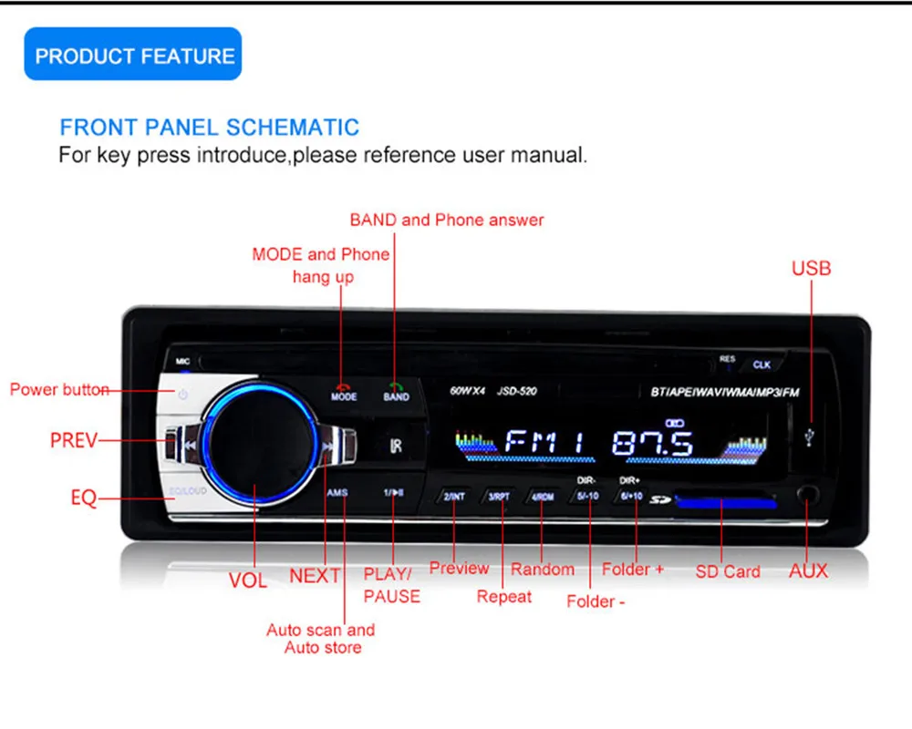 1 шт. стерео сабвуфер автомобильный Радио с Bluetooth и Usb Авто 1.din Pioneer Hd Автомобильный