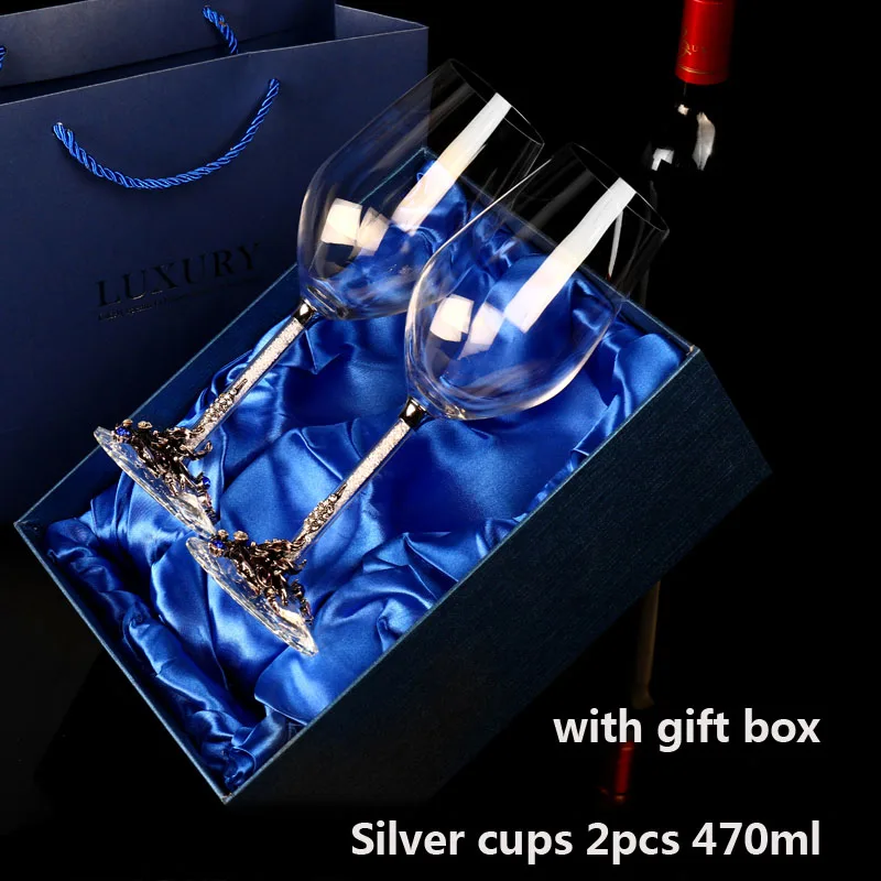 2pcs and gift box Роскошный бокал для вина без свинца, Алмазный хрустальный бокал, пивной бокал, бокалы для шампанского, модный винный стеллаж, романтические свадебные подарки - Цвет: 2pcs and gift box