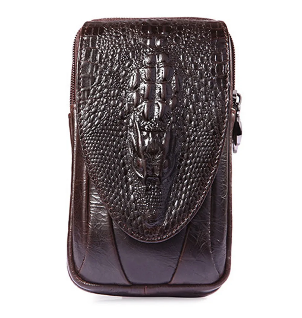 Мужской кожаный винтажный поясной кошелек под крокодиловую кожу|pouch holder|bag leafpouch