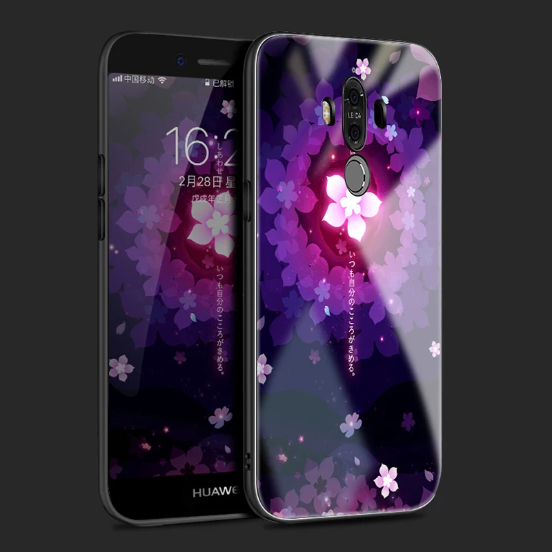 Чехол из закаленного стекла FAYDAI для huawei mate 9 TPU силиконовый узор с Сакурой чехол