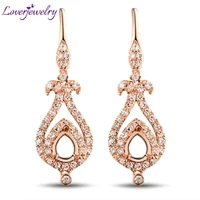 loverjewelry fashion women earrings setting solid 18kt rose gold natural diamond semi mount earrings pear 4x5mm setting jewelry