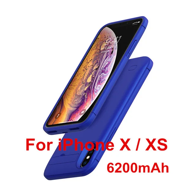 6200 мАч Расширенный чехол для аккумулятора телефона для iPhone xs/xr Внешний чехол для зарядки аккумулятора для iPhone x/xs max портативный аккумулятор - Цвет: Blue For X XS