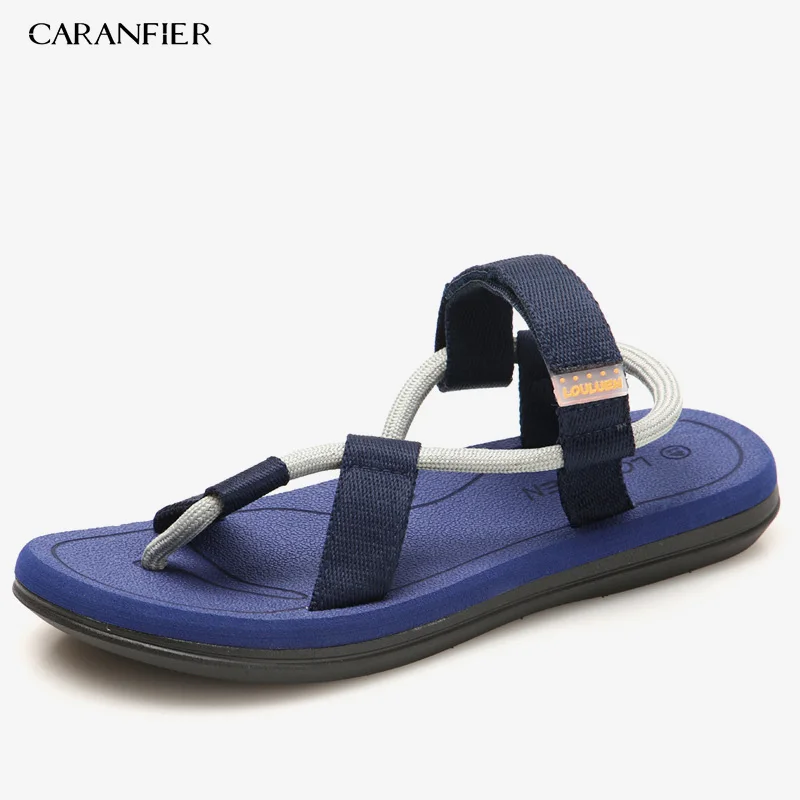 A54Blue CARANFIER/мужские сандалии; Sandalias Hombre; сандалии-гладиаторы для мужчин; летняя пляжная обувь в римском стиле; Вьетнамки; шлепанцы на плоской подошве; шлепанцы - Цвет: A54Blue