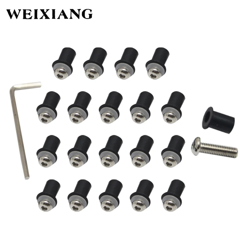 

20x Universal Motorcycle Windscreen Bolts Rubber Nuts Washers Motorbike Windshield Accessories
