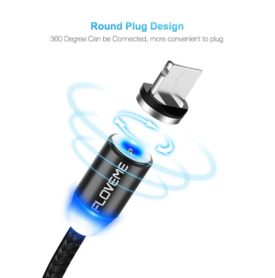 Floveme Магнитный кабель micro Тип USB-C Освещение для iphone Samsung S9 S8 зарядки Плетеный Нейлоновый магнит Зарядное устройство Кабос кабель C