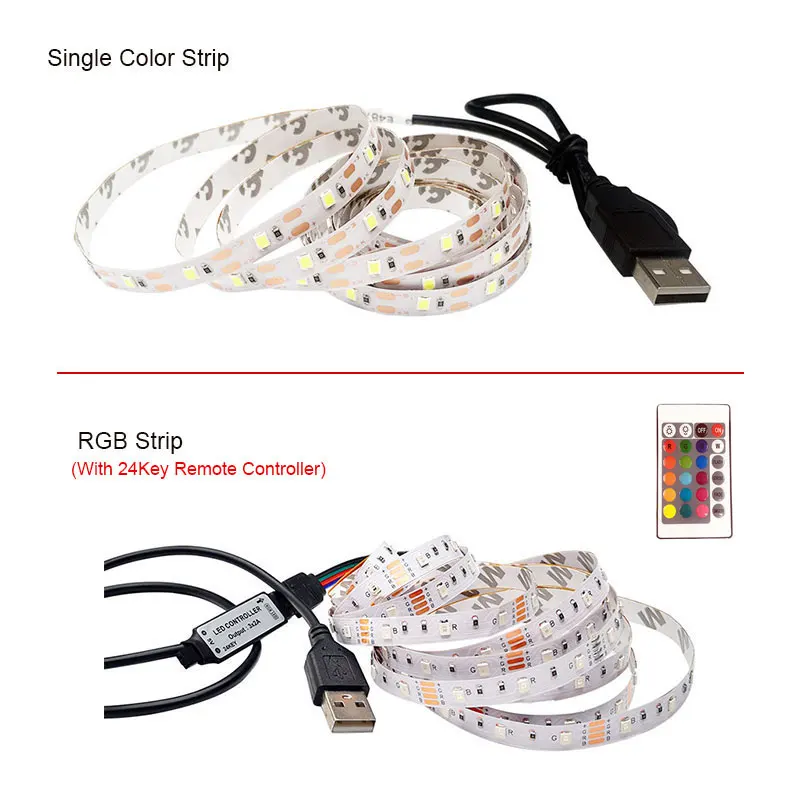 USB Светодиодная лента светильник 3528 DC5V RGB Белая светодиодная полоса 50 см 1 м 2 3 4 5 ТВ