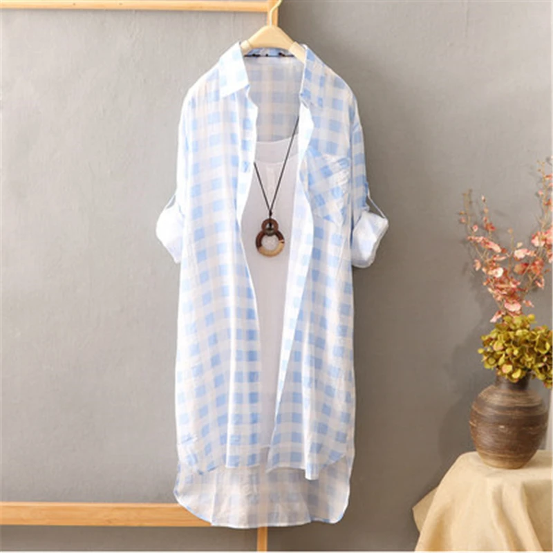 

2018 Fashion New High quality Spring And Summer Before Short Long Shirt Female Long Loose Sunscreen Long-Sleeved Shirt HJB173