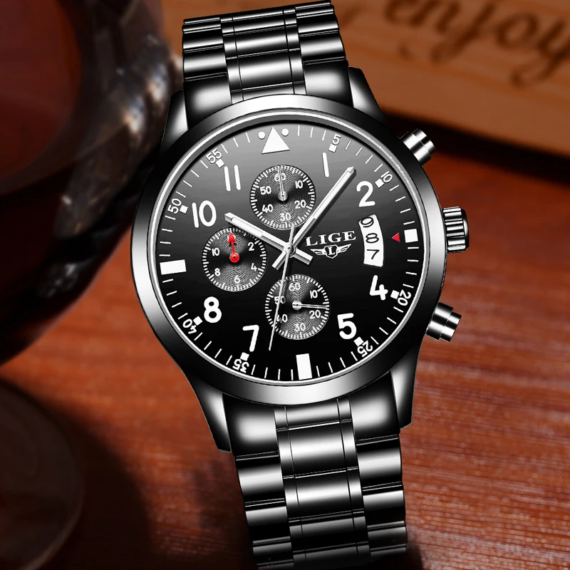 Relojes hombres LIGE мужские часы Топ Роскошные брендовые модные спортивные кварцевые