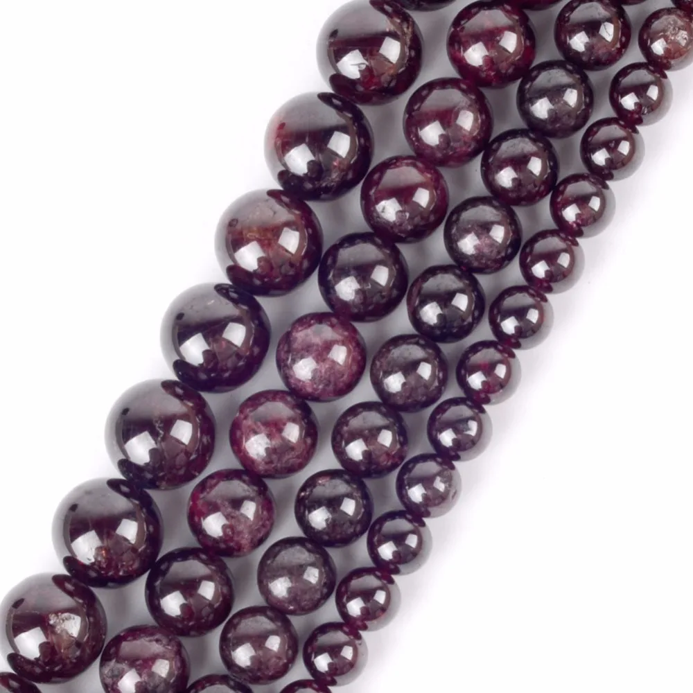 Natural Stone Beads 4 6 8 10 12mm Red Garnet Round Loose For Jewelry Making 15inches Spacer Diy Bracelet Necklace | Украшения и