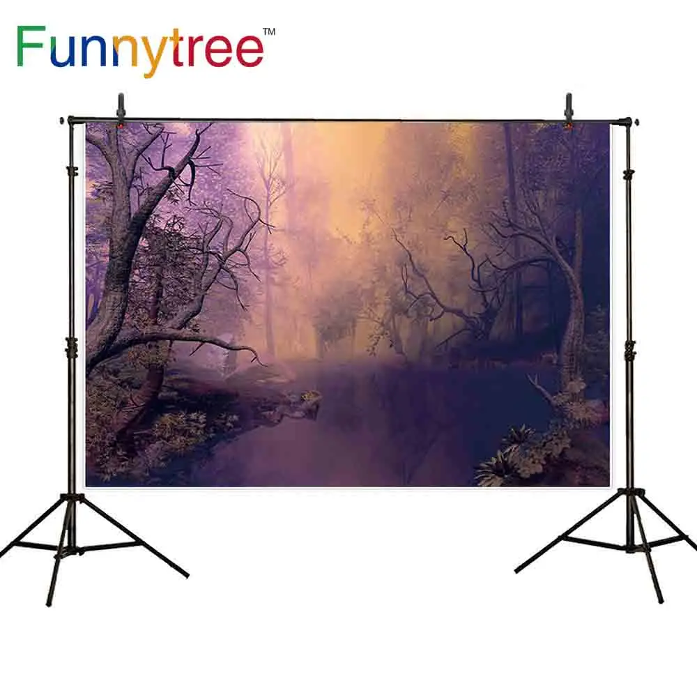 Фоны funnytree для фотостудии ужасный Темный лес сказочная река деревья