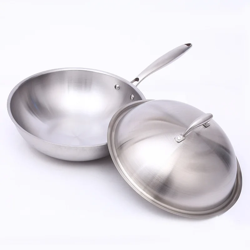 without ear 0% 32 см из нержавеющей стали Woks антипригарный No Lampblack без покрытия с крышкой кухонная посуда использование для индукционной плиты газа - Цвет: without ear