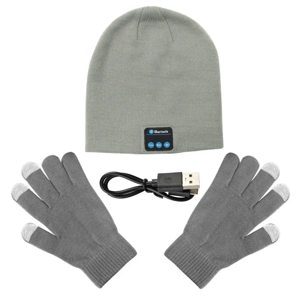 Grey Hat Gloves Bluetooth наушники зимняя шапка теплая шапочка музыкальная шапка с перчатками беспроводные Bluetooth наушники динамик с микрофоном спортивная шапка гарнитура - Цвет: Grey Hat Gloves