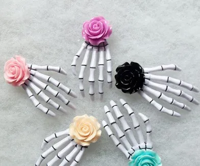 24pcs Free Shipping Fashion Rose Flower skeleton claws skull hand hair clip Zombie Punk Horror hairwear hairpin bobby pin - купить по