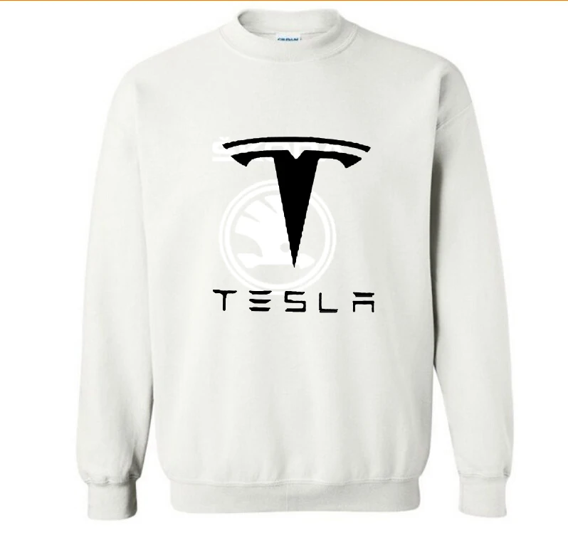 Новые модные хлопковые мужские толстовки Tesla с логотипом автомобиля, флисовый пуловер с круглым вырезом, толстовки в стиле хип-хоп Harajuku уличная мужская одежда - Цвет: Белый