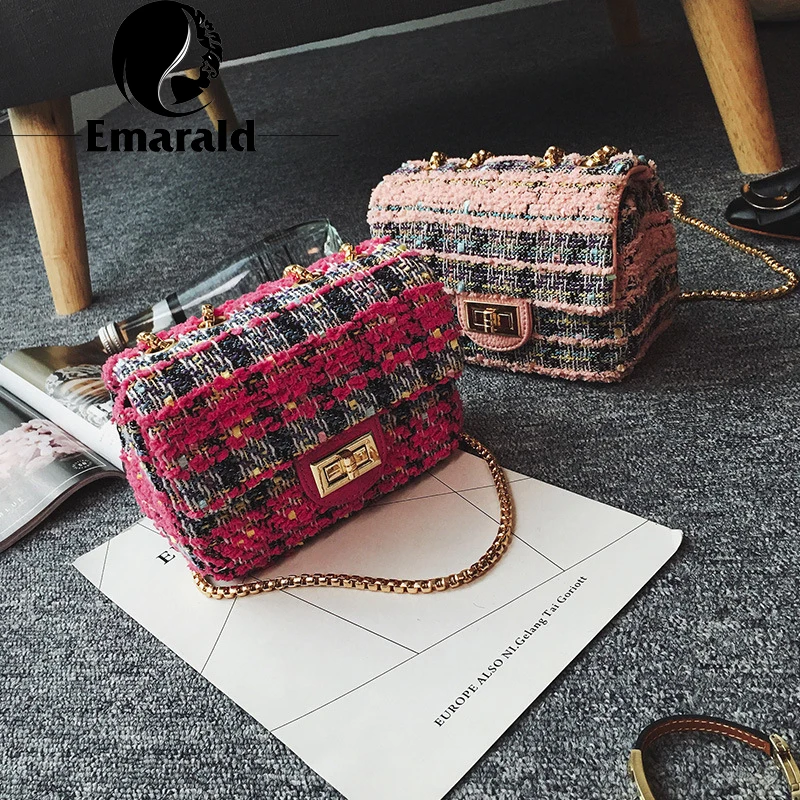 Emarald 2017 новая популярная модная женская шерстяная сумка с цепочками Корейская