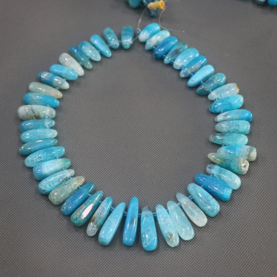 

8*15mm 38pcs Blue Stone Point Pendant Beaded, Natural Druzy Faceted Stone Beads Gems Connector Pendant, 15.5inch Strand