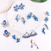 lubov trendy royal blue crystal stone piercing earrings rhinestone inlaid stud earrings women jewelry