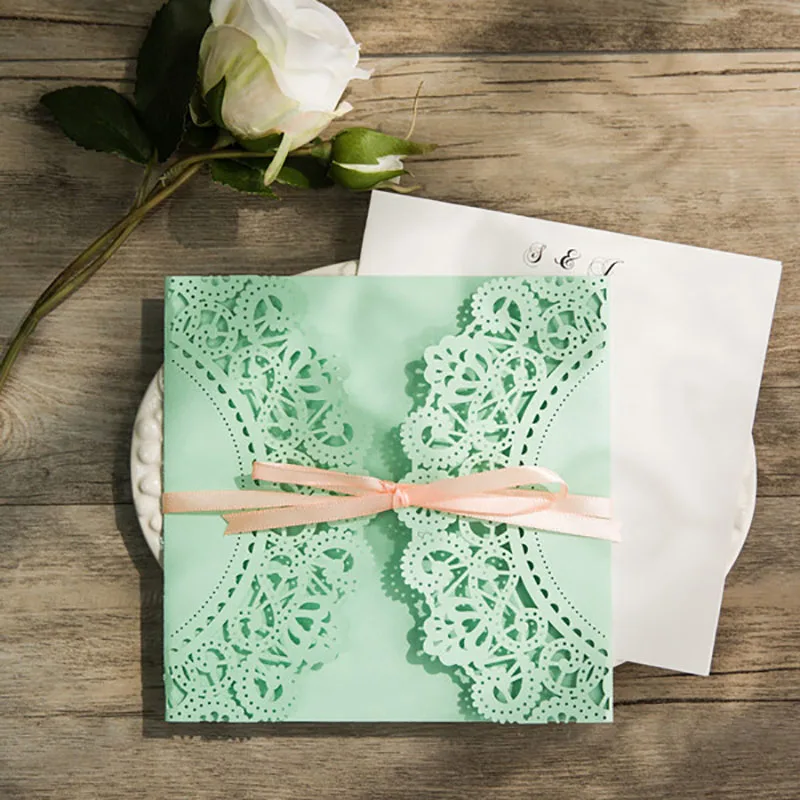 10 комплектов дизайнерских зеленых свадебных визиток в виде тыквы с цветочным